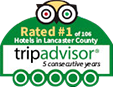 trip advisor rated #1 hotel in lancaster county badge