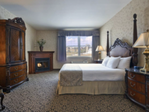 AmishView Inn & Suites room with a fireplace