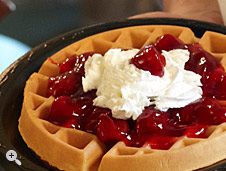 waffle with cherries & whipped cream