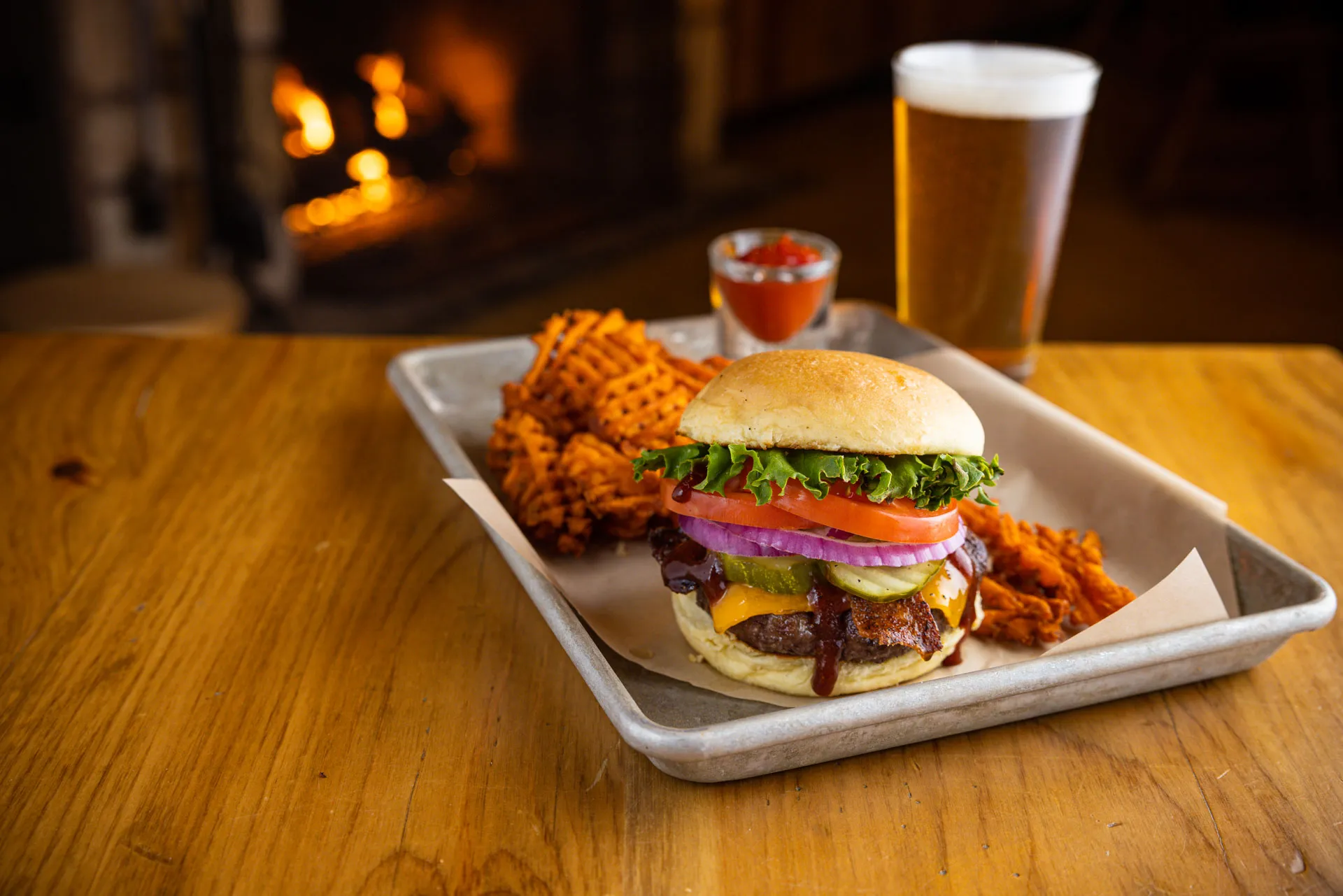 Burger at Smokehouse BBQ & Brews