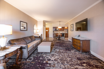 Sitting area and sleeper sofa in this Two Bedroom Suite in PA Dutch Country